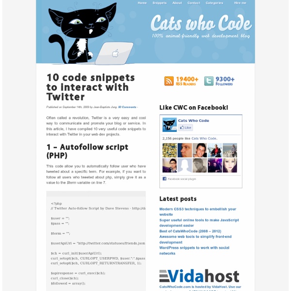10 code snippets to interact with Twitter - CatsWhoCode.com