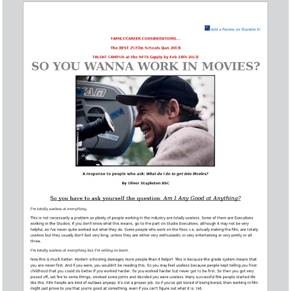 So You Wanna Work in Movies