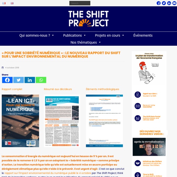 « Pour une sobriété numérique » : rapport du Shift (4/10/2019)