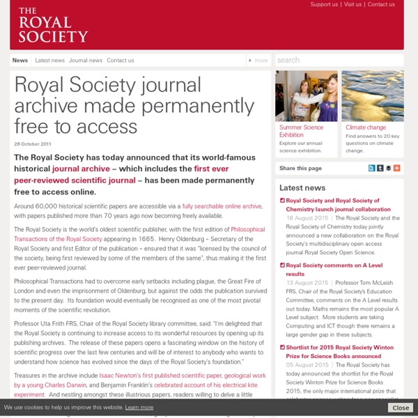 Royal Society journal archive made permanently free to access
