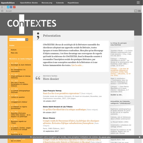 COnTEXTES - Revue de sociologie de la littérature