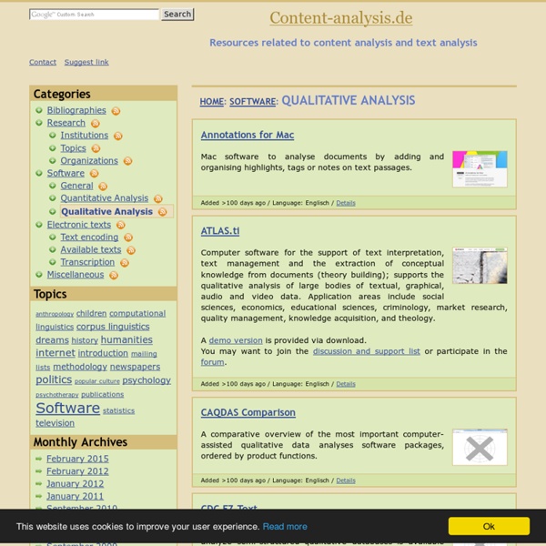 Software for content analysis and text analysis: Qualitative analysis