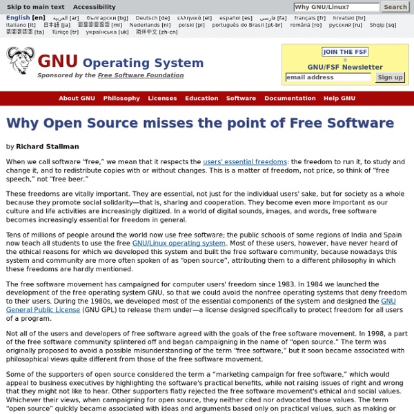 Pourquoi l'« open source » passe à coté du problème que soulève le logiciel libre