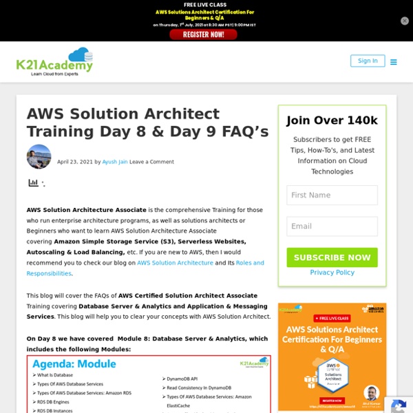 AWS Solution Architect Training Day 8 & Day 9 FAQ's