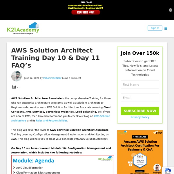 AWS Solution Architect Training Day 10 & Day 11 FAQ's