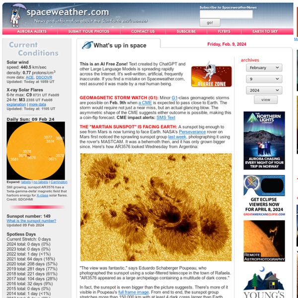 News and information about meteor showers, solar flares, auroras, and near-Earth asteroids