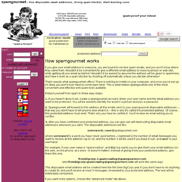 Spamgourmet - free disposable email addresses, spam blocker