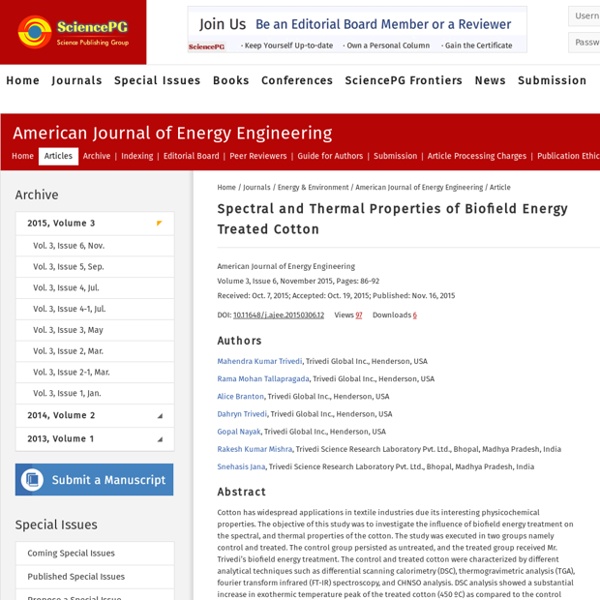 Spectral and Thermal Properties of Biofield Energy Treated Cotton