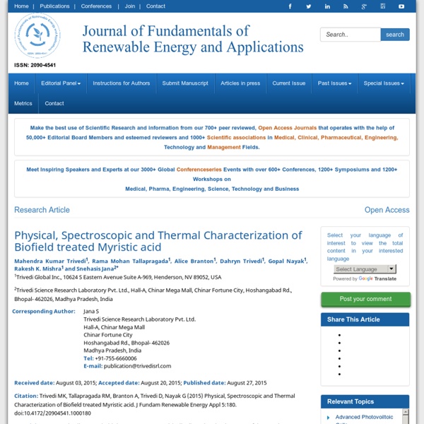 Physical, Spectroscopic and Thermal Characterization of Biofield treated Myristic acid