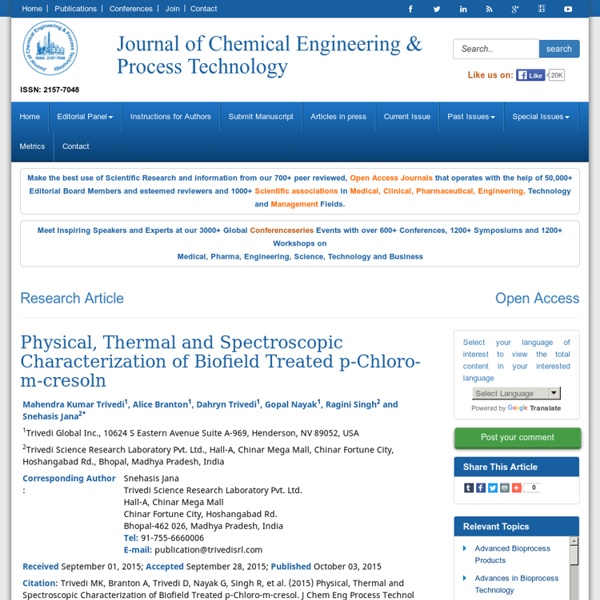 P-Chloro-M-Cresol GC-MS Analysis: Study of Biofield