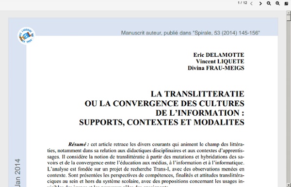 [hal-00927529, v1] La translittératie ou la convergence des cultures de l'information : supports, contextes et modalités. - Spirale_53_2013_ED_VL_DFM