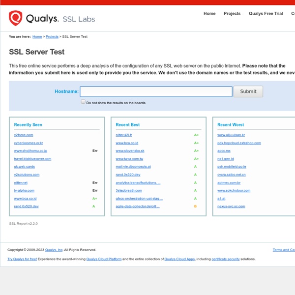 Pour vérifier un site: SSL Server Test