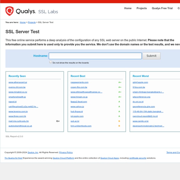 Pour vérifier un site: SSL Server Test