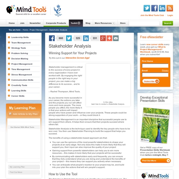 Stakeholder Analysis - Project Management Tools from MindTools