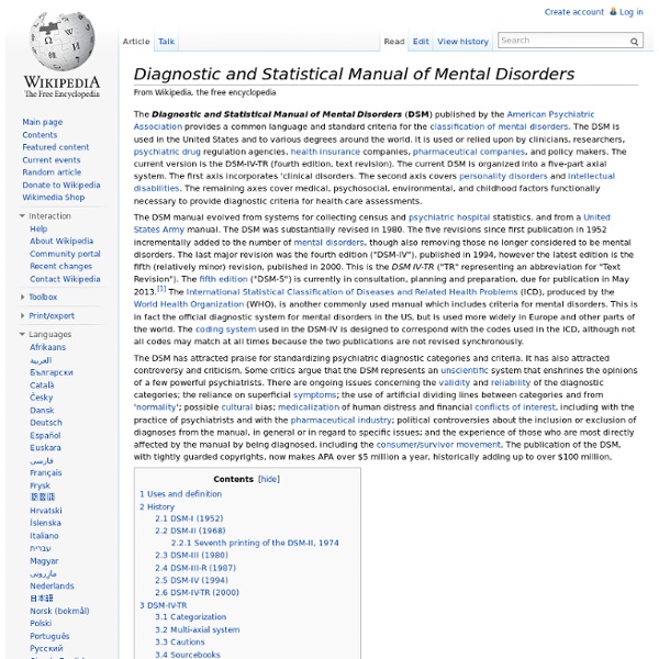 Diagnostic and Statistical Manual of Mental Disorders - Wikipedia