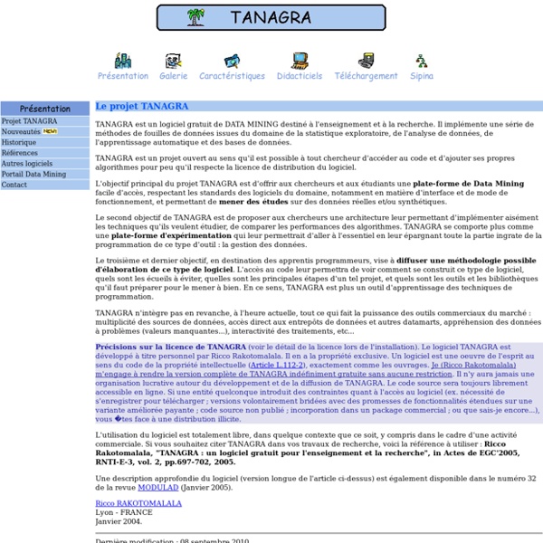 TANAGRA - Un logiciel de data mining, de statistique et d'analyse de données pour l'enseignement et la recherche