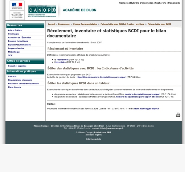 Récolement, inventaire et statistiques BCDI pour le bilan documentaire - Canopé académie de Dijon