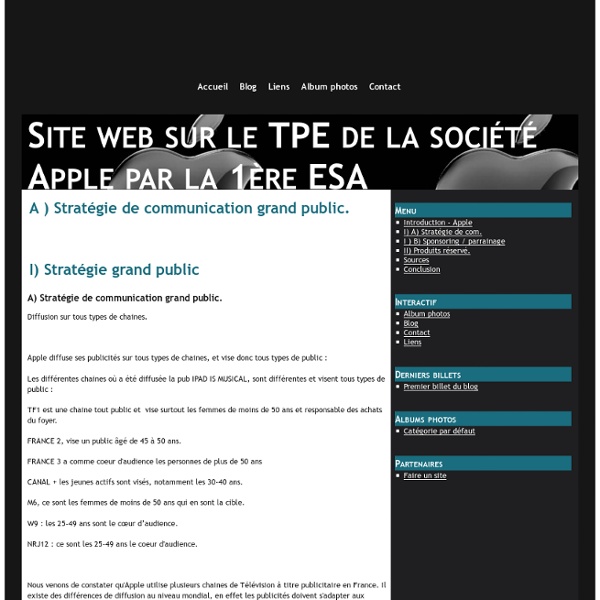 A ) Stratégie de communication grand public. - Site web sur le TPE de la société Apple par la 1ère ESA