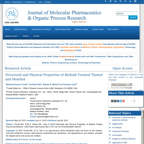 Structural and Physical Properties of Biofield Treated Thymol and Menthol