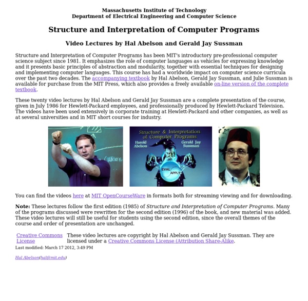 Structure and Interpretation of Computer Programs, Video Lectures