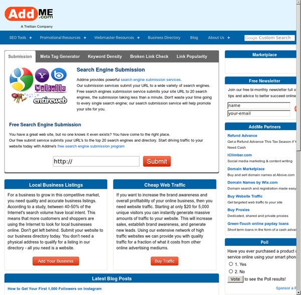 AddMe, Search Engine Optimization Submission Free Site Promotion