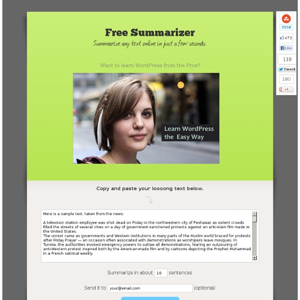 Free Summarizer, an online automatic tool to summarize any text or article - StumbleUpon