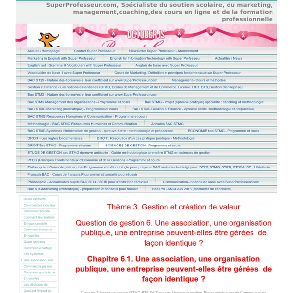 Une association, une organisation publique, une entrepreise peuvent-être gérées de façon identique? - SuperProfesseur.com : spécialiste du soutien scolaire, des cours particuliers, du coaching,cours en ligne et de la formation professionnelle