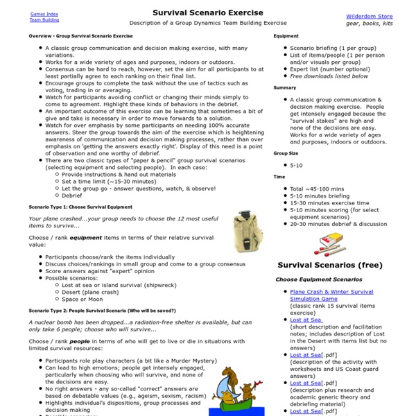 Survival Exercise Scenarios - Description of a Group Dynamics Team Building Exercise