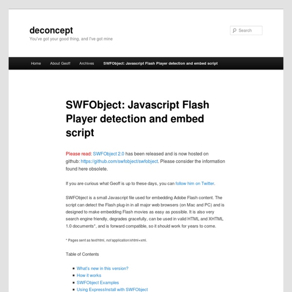 SWFObject: Javascript Flash Player detection and embed script