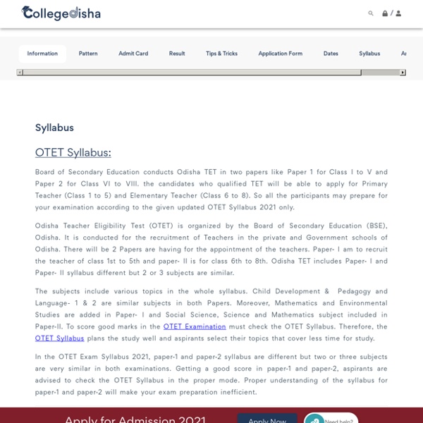 OTET Syllabus 2021: Download Section Wise Syllabus (Paper 1st & 2nd) - PDF