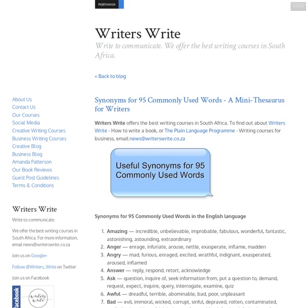 Synonyms for 95 Commonly Used Words - A Mini-Thesaurus for Writers