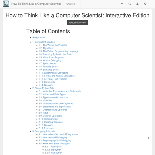 Table of Contents — How to Think like a Computer Scientist: Interactive Edition