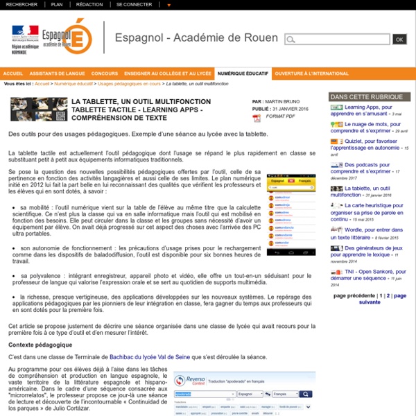 Espagnol - Académie de Rouen - Utilisation des outils numériques à différents moments du cours : tablettes tactiles et compréhension de texte