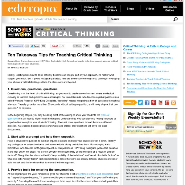 Ten Takeaway Tips for Teaching Critical Thinking