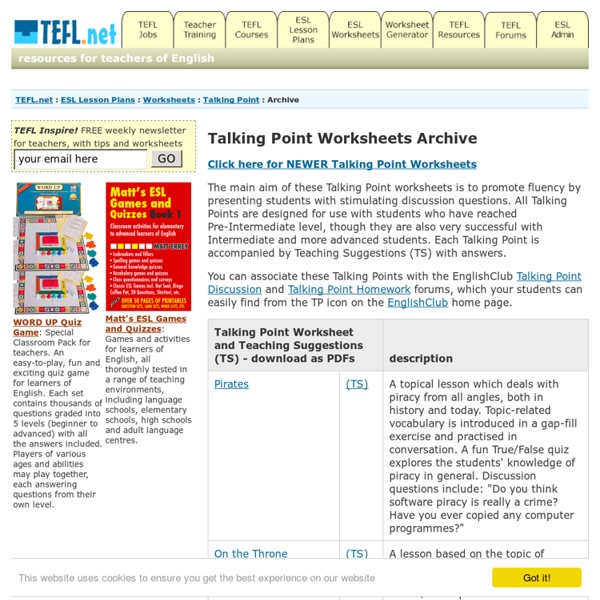 ESL Lesson Plans: Talking Point Worksheets