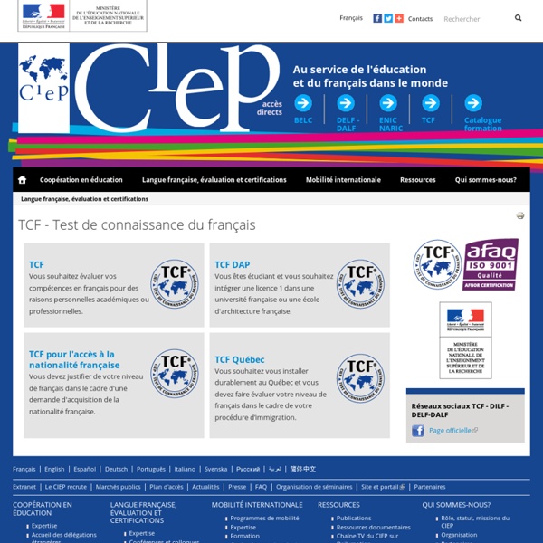 RUB. SITE CIEP : TCF - Test de connaissance du français