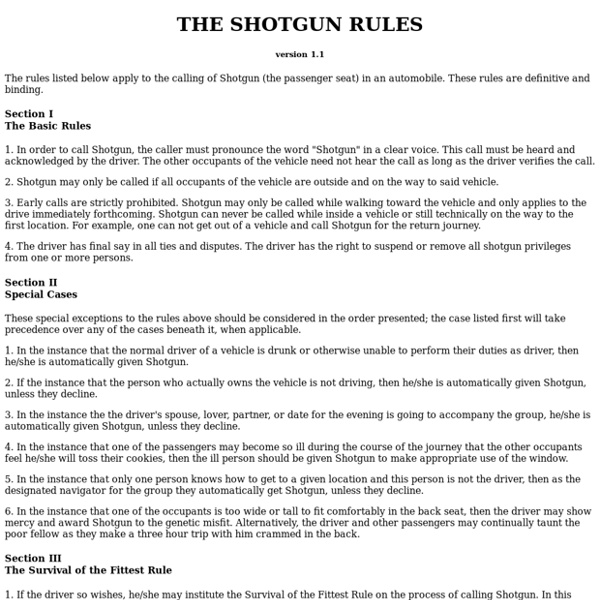 TDY Shotgun Rules