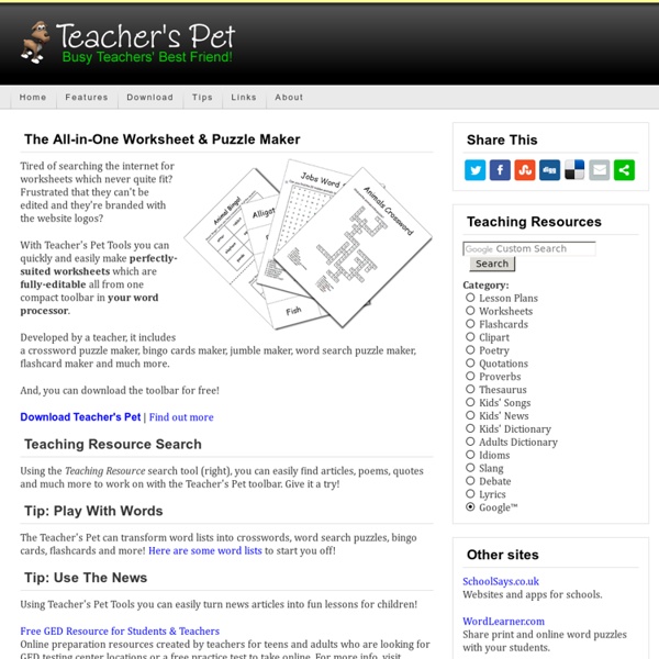 Teacher's Pet - Free Worksheet & Puzzle Maker