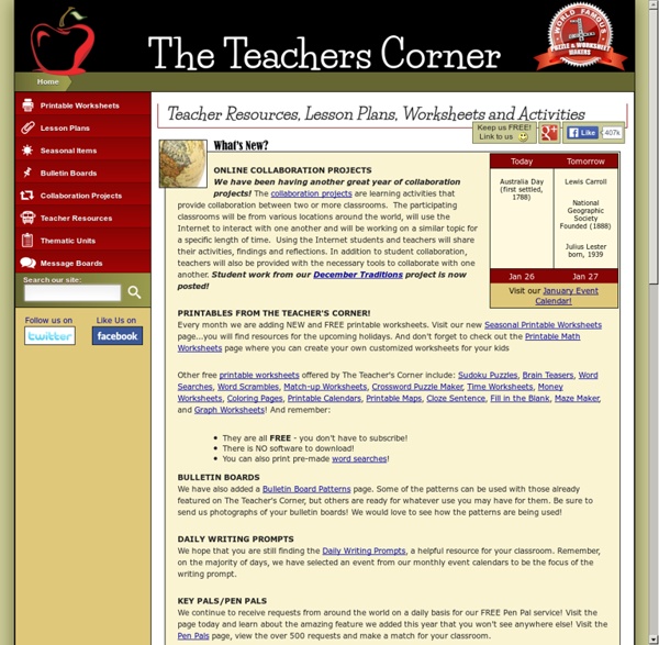 The Teacher's Corner - Lesson Plans, Worksheets and Activities