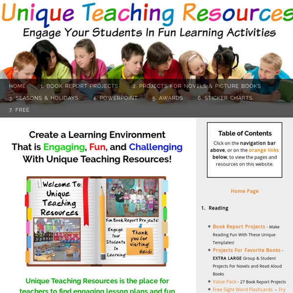 Unique Teaching Resources: Lesson Plans, Book Report Projects, Bulletin Board Displays