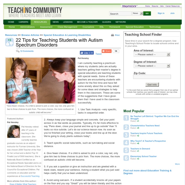 22 Tips for Teaching Students with Autism Spectrum Disorders
