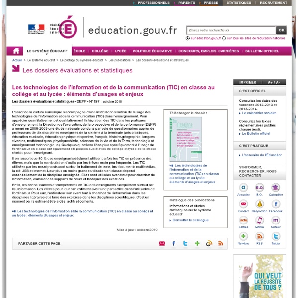 Les technologies de l'information et de la communication (TIC) en classe au collège et au lycée : éléments d'usages et enjeux