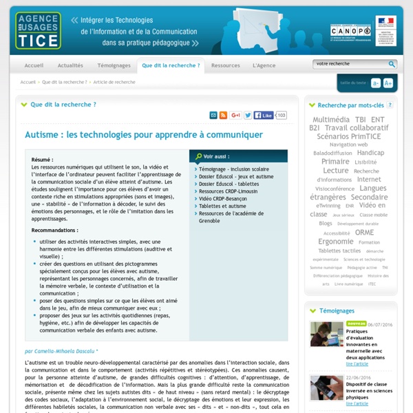 L'Agence nationale des Usages des TICE - Autisme : les technologies pour apprendre à communiquer