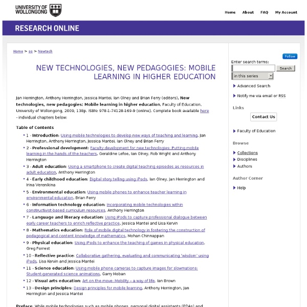 New technologies, new pedagogies: Mobile learning in higher education