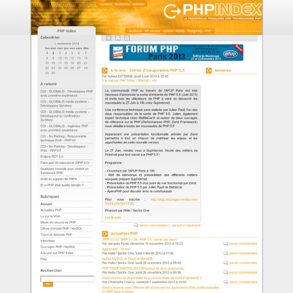 PHPIndex : La passerelle francaise des Technologies PHP