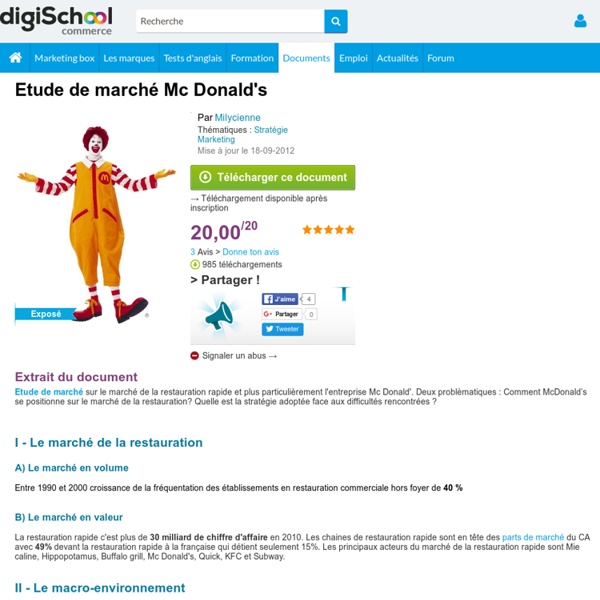 Etude de marché Mc Donald's, exposé à télécharger gratuitement