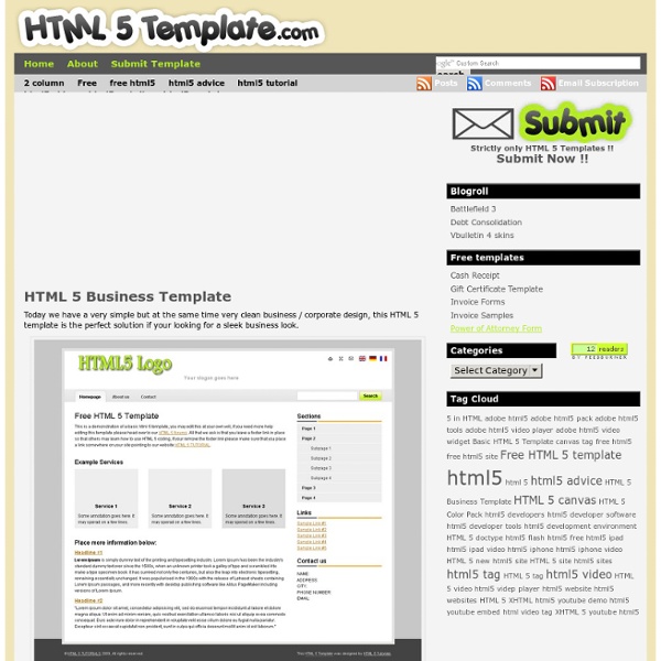 HTML 5 Templates, HTML 5 canvas, HTML5 video, HTML 5 XHTML, HTML