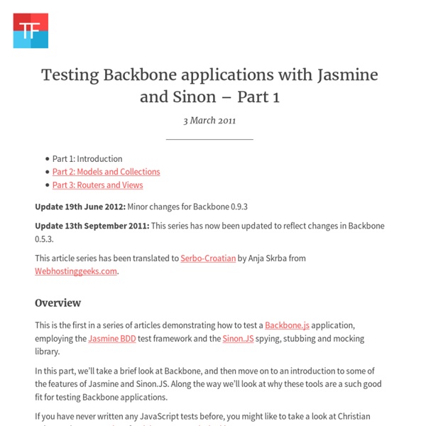 Testing Backbone applications with Jasmine and Sinon – Part 1 – Tinned Fruit