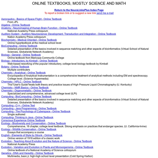 ONLINE SCIENCE AND MATH TEXTBOOKS Page of NeuraLinksPlus by Prof. Mark Dubin