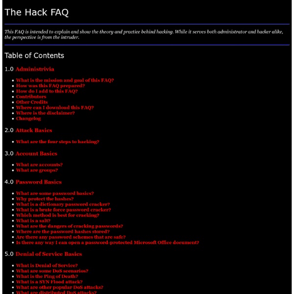 The Hack FAQ: Table of Contents
